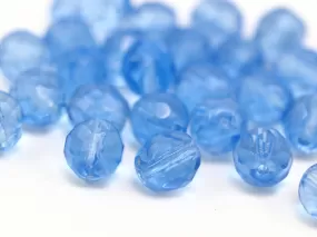 10 Vintage Blue Czech Glass Round Faceted Beads Cf-93