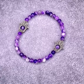 Amethyst and Silver Hamsa Bracelet